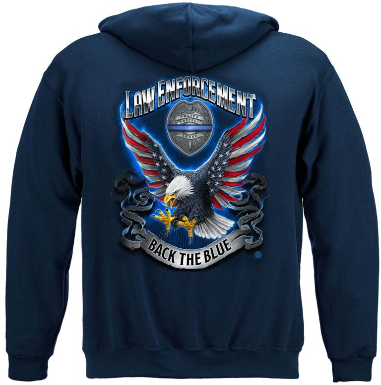 Law Enforcement Eagle Full American Flag Bald Eagle Feather EGA Hooded Sweat Shirt